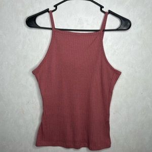 Ribbed Pink High Neck Tank Top
